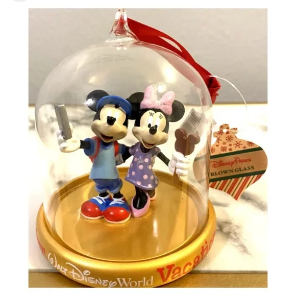 NWT Disney Parks Walt Disney World Mickey Minnie Glass Dome ORNAMENT